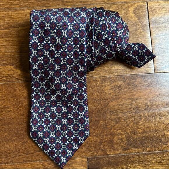 Posh Other - Posh Newport Beach Vintage Red & Blue Geometric Silk Tie, Hand Printed in Italy